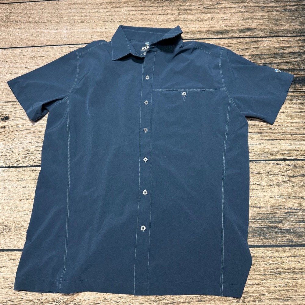 Kuhl Tufflex Button Down Shirt Mens Medium Blue Short Sleeve Outdoor Style 3069